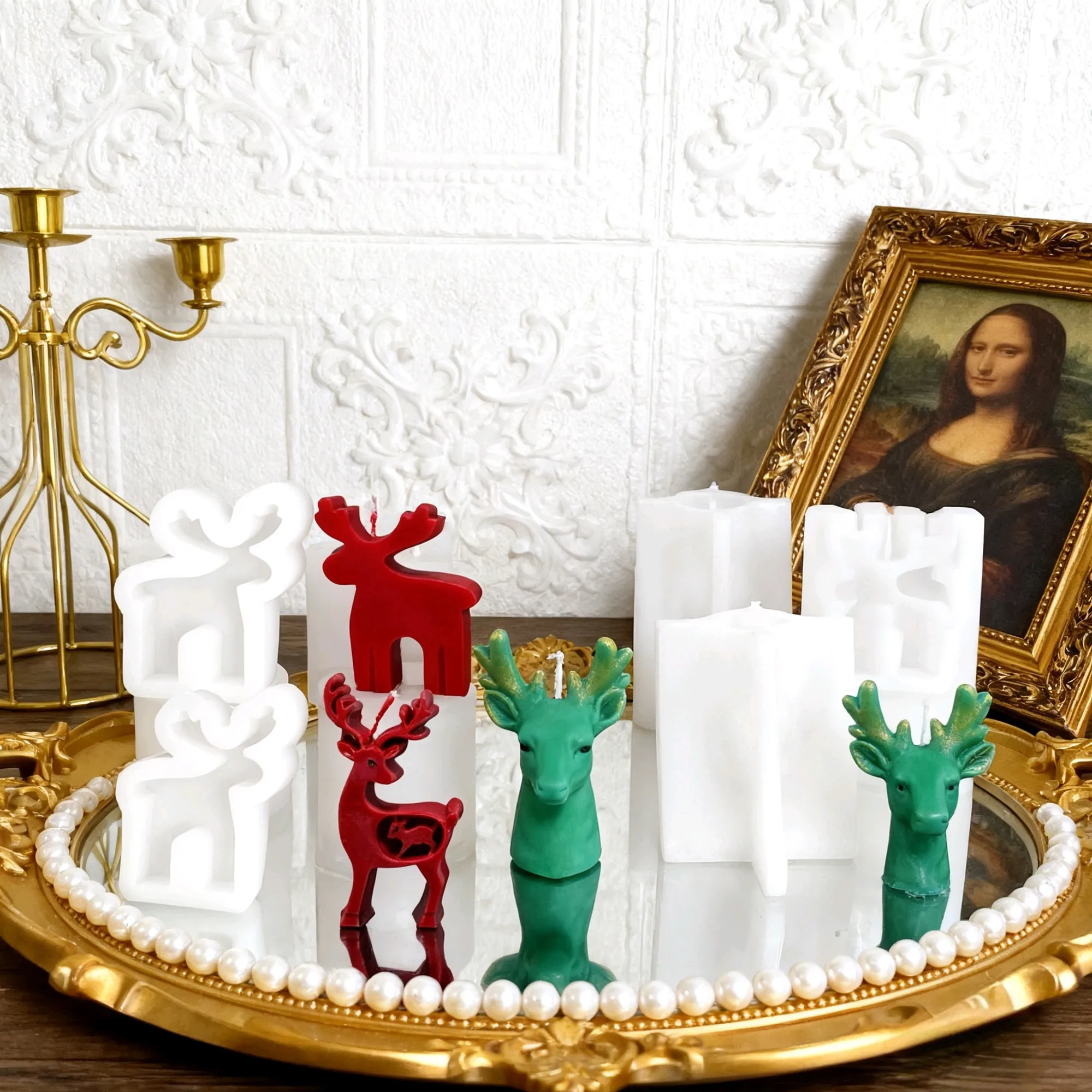 3D Hirsch-Elch-Geweih-Familie Silikonform DIY Elch Spottie Sika Geweihhorn Kerze Duftseife Harz Gips Werkzeuge