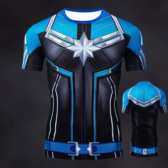 تي شيرت صيفي للرجال من COS Marvel Captain America ملابس تدريب اللياقة البدنية للبالغين والأطفال ملابس الوالدين والطفل