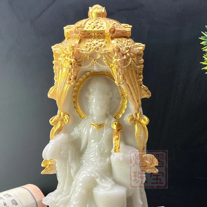 Gilt Night-Light Buddha Statue of Guanyin Crossing the Sea, Holding a Ruyi Scepter, Delivering the Buddhas from the Sea of Suffe