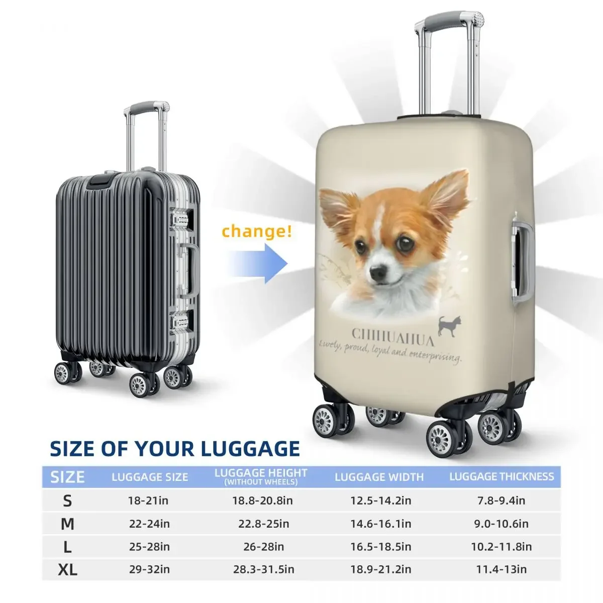 Custom Chihuahua Luggage Cover Protector Fashion Pet Animal Dog Travel Suitcase Protective Cover for 18-32 Inch