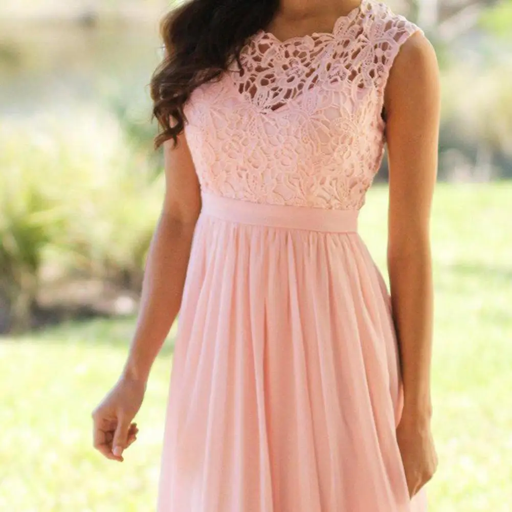 Chiffon-Hochzeitskleid mit Stickerei, Spitzenbesatz, Brautjungfernkleid, Party-Maxikleid, Hohlstickerei, Häkelspitze, Patchwork, elegantes langes Kleid