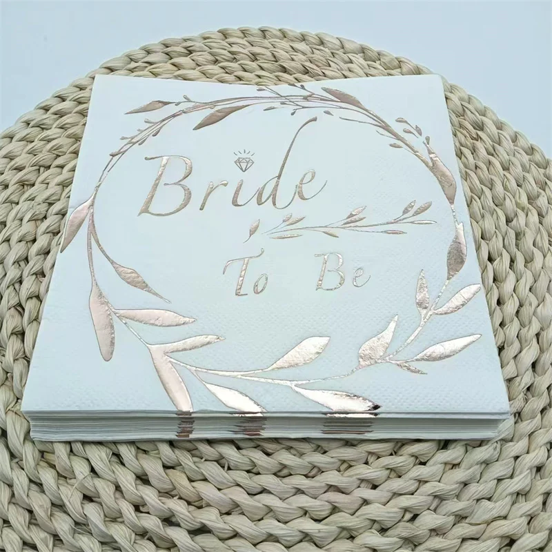 20pcs Rose Gold Bronzing Leaves Bride To Be Disposable Paper Napkins Wedding Decor Bridal Shower Bachelorette Hen Party Supplies