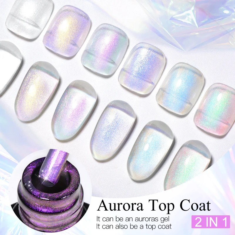 8ML Auroras Top Coat Purple Blue Sparking Auroras Gel Nail Polish Nail Art Vernis Semi Permanent Uv Gel Function Top Coat DIY