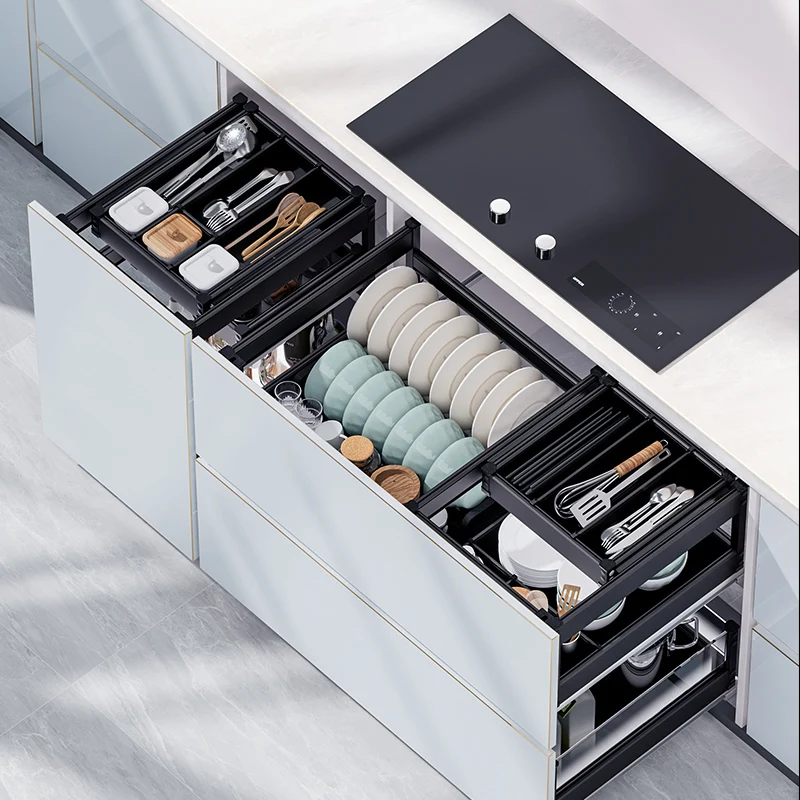 Kitchen Storage Accessories Pull Out Drawer Basket Three Layer Seasoning Bottle Organizer Basket