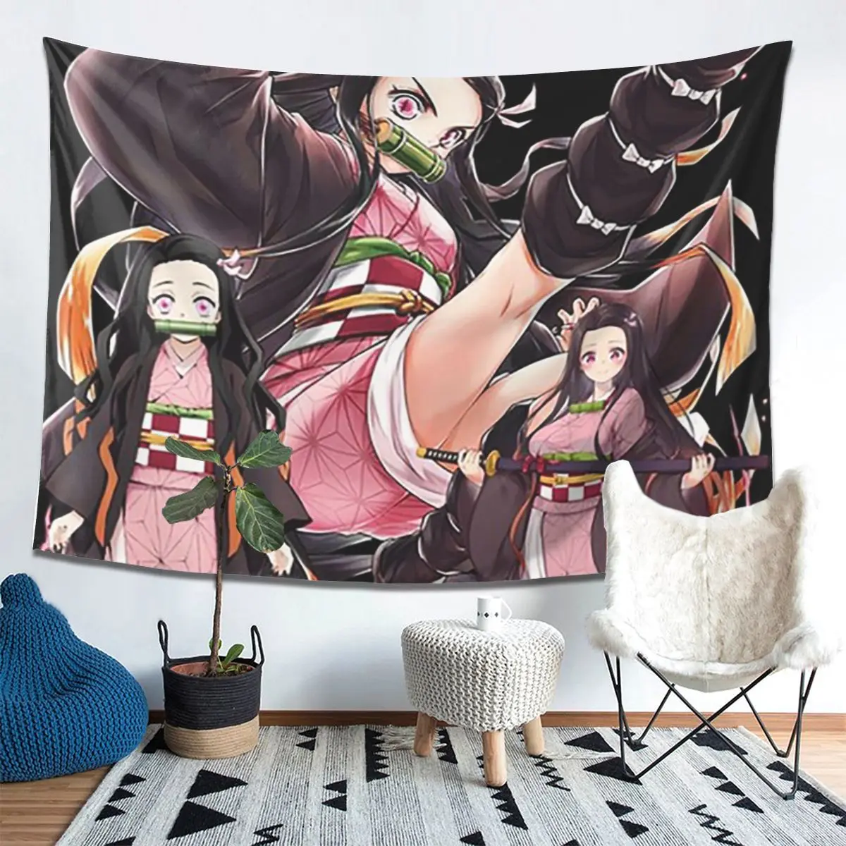 Nezuko Kimono Demon Slayer Kimetsu No Yaiba Anime Tapestry Wall Hanging Aesthetic Home Decoration Tapestries for Dorm Room