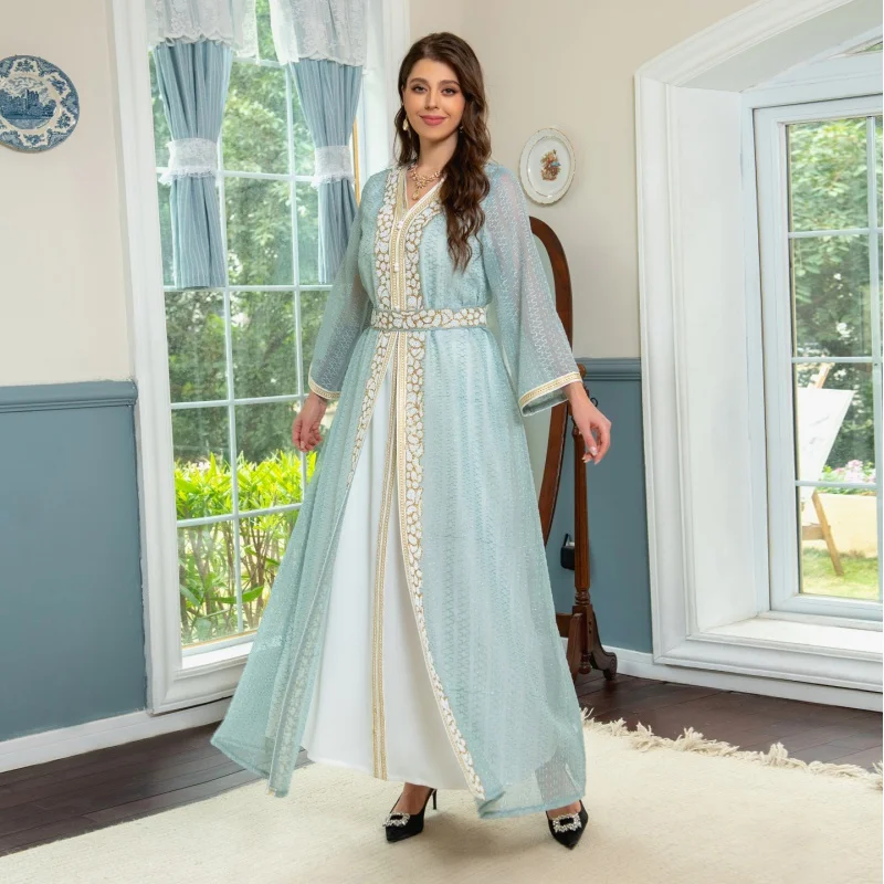 Muslim fashion women's dressjalabiyasuit evening dress Diamond-embedded hot rhinestone light luxury elegant robe abaya