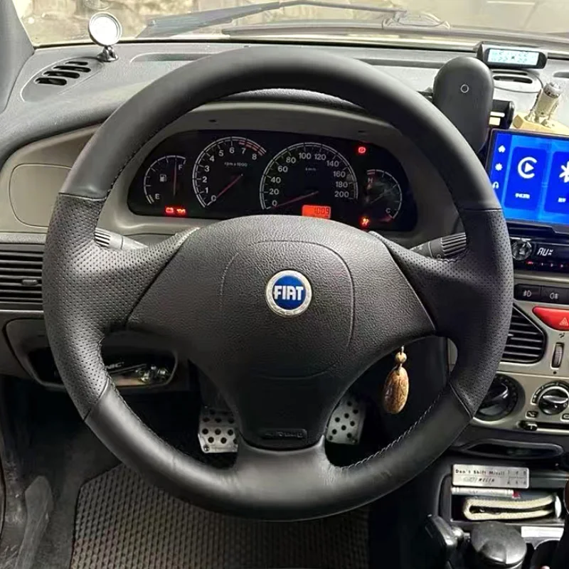 For Fiat Albea Palio Weekend 2002 DIY Black Leather Car Steering Wheel Cover Car Wheel Wrap Car Accessories
