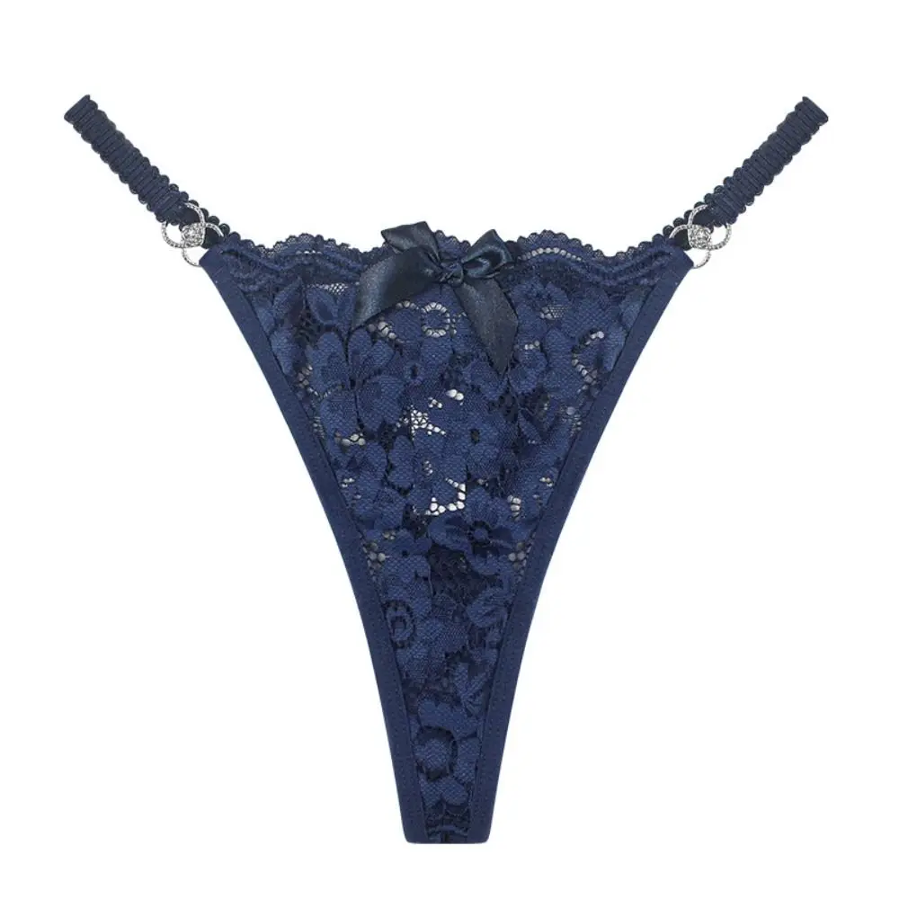 

Breathable Solid Color Sexy Lace Thong Cotton Crotch Low Waist Traceless Panties G-String Bowknot Briefs Seamless Briefs Daily