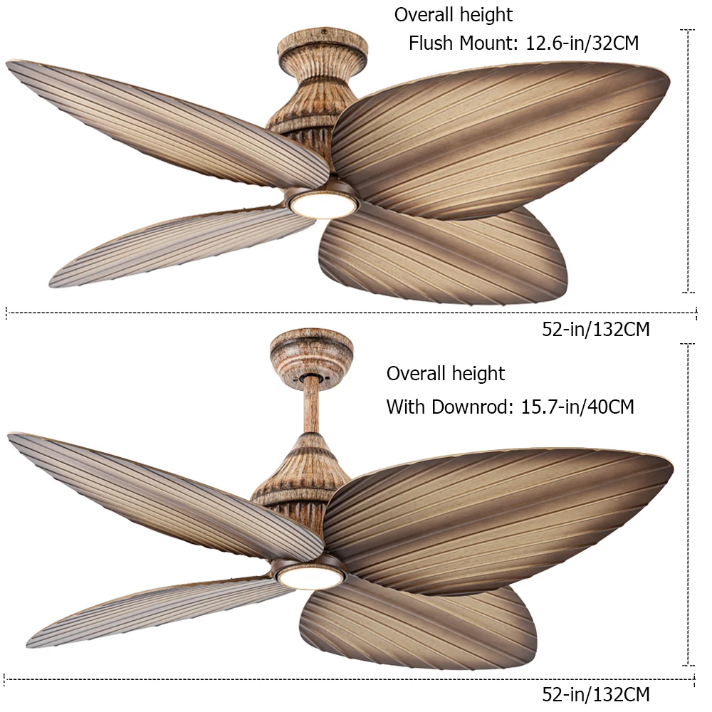 52'inch Ceiling Fan with IP55 Rating, Rattan ABS Blades & DC Motor ≤40dB, Dimmable CCT LED for Patio Gazebo, Waterproof Design