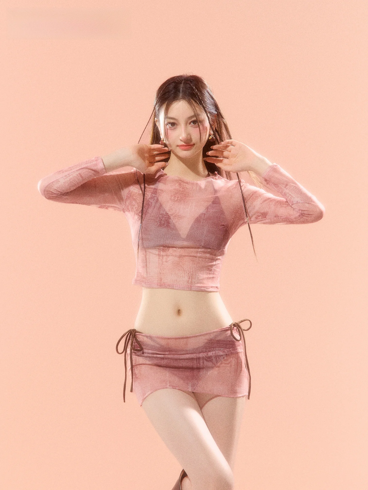 Weswim Bikini Swimsuit Women's Four-Piece Set Holiday Pool Lace Long Sleeve Shirt Small Chest with Chest Pad Sexy New Model