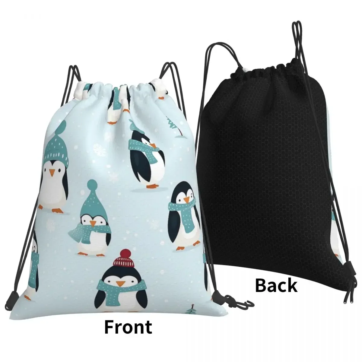 Cute Penguin Pattern Backpacks Casual Portable Drawstring Bags Drawstring Bundle Pocket Storage Bag Book Bags For Travel School