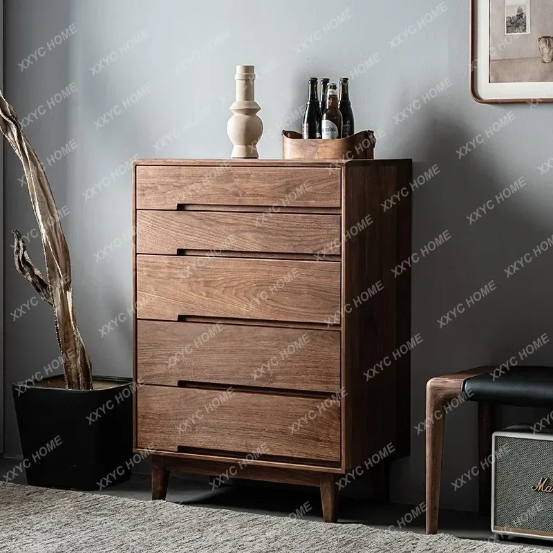 

VH black walnut solid wood chest of drawers cherry wood log bedroom storage cabinet