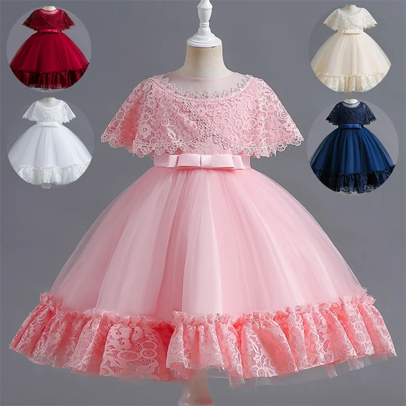 New Kids Girl Pink Ball Gown Christmas Birthday Party Ceremony Dresses For Girls Baby Girl 3-12 Year Mesh Princess Dress