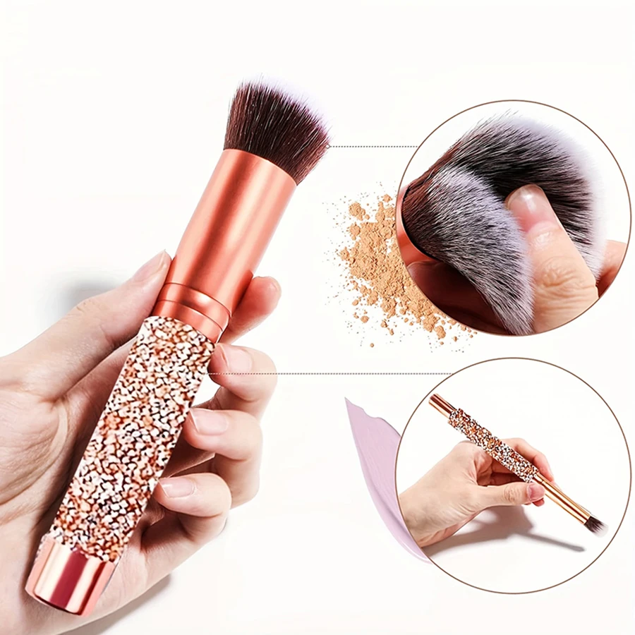 10Pcs Women\'s Makeup Facial Luxury High end Gold Handmade Diamond Wrapped Makeup Brush as the Best Gift for Friends and Mothers