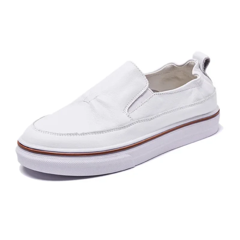 Fashion Sneakers Women Genuine Leather Shoes Flat Spring Autumn White Shoes Soft Cow Leather Ladies Footwear Slip-on DX108