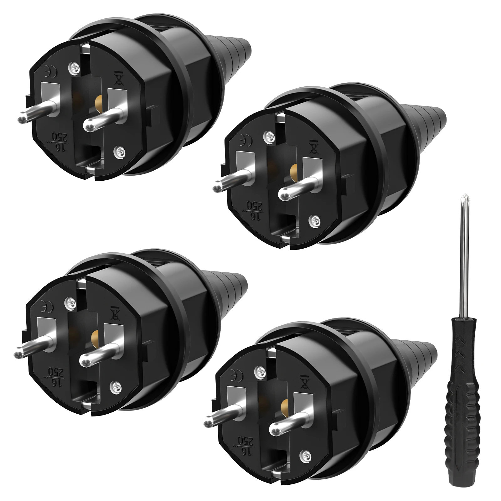 3/4 Pack Female Male Connector Electrical Plug Rewireable Socket France Korea German EU Schuko Power Cord Wired Waterproof