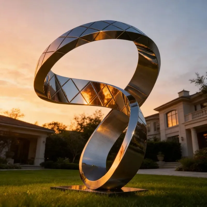 Custom Mirror Polished Twisted Ribbon Ring Stainless Steel Sculpture Large Outdoor Landscape Ornament For Urban Garden