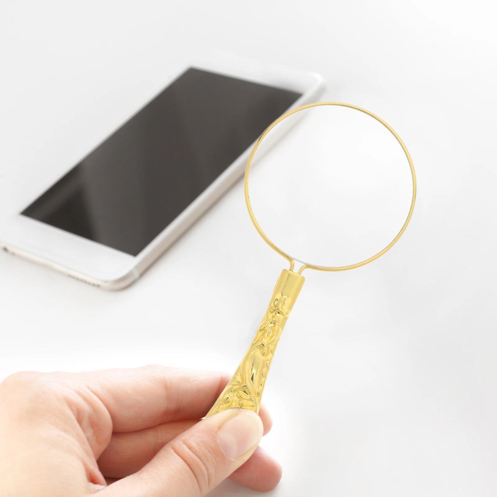 

Embossed Handle Glass Held with Light Book Magnifier for Reading LED