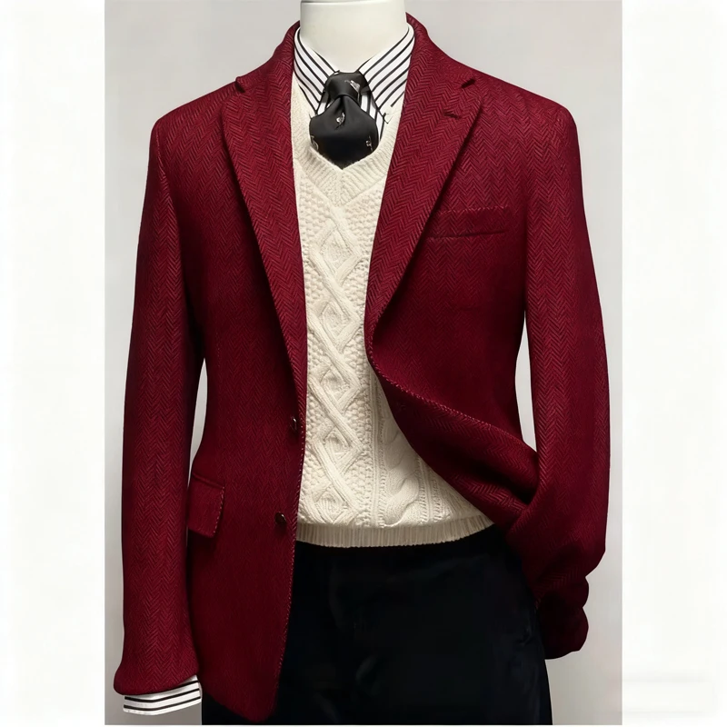 Veste de costume à chevrons pour hommes, simple boutonnage, mode décontractée, coupe cintrée, confortable et élégante, tenue d'affaires, manteau de tenue formelle
