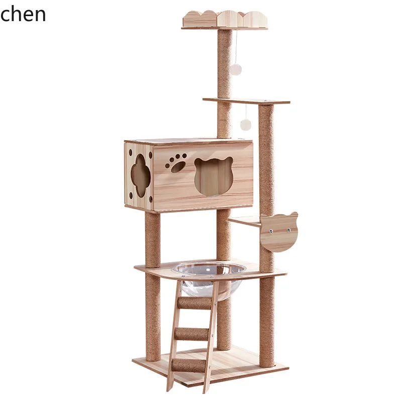 

PYH Scratching Board Climbing Frame Sisal Frame Tree Integrated Solid Wood Space Capsule Pillar Bed
