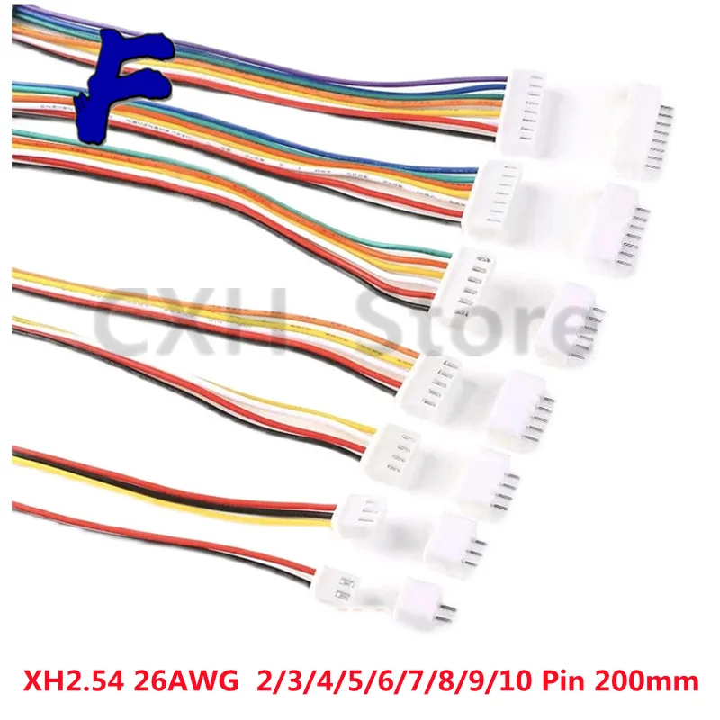 10Sets JST XH2.54 XH 2.54mm Wire Cable Connector 2/3/4/5/6/7/8/9/10 Pin Pitch Male Female Plug Socket 20cm Wire Length 26AWG