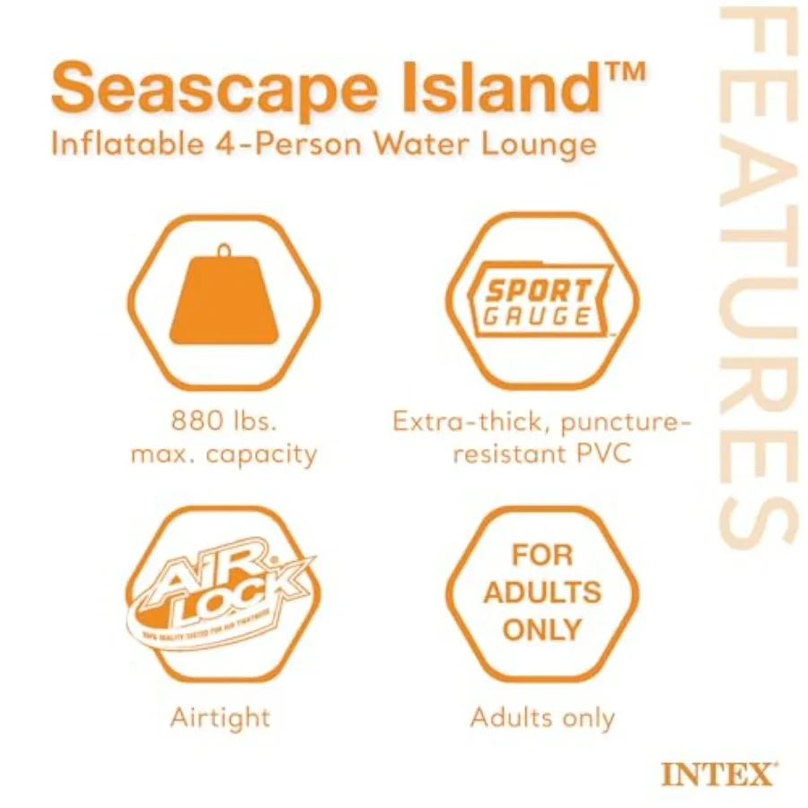 صالة معلقة مائية قابلة للنفخ على شكل جزيرة Seascape مع حامل أكواب مدمج لمنطقة تبريد ومساند ظهر كبيرة الحجم
