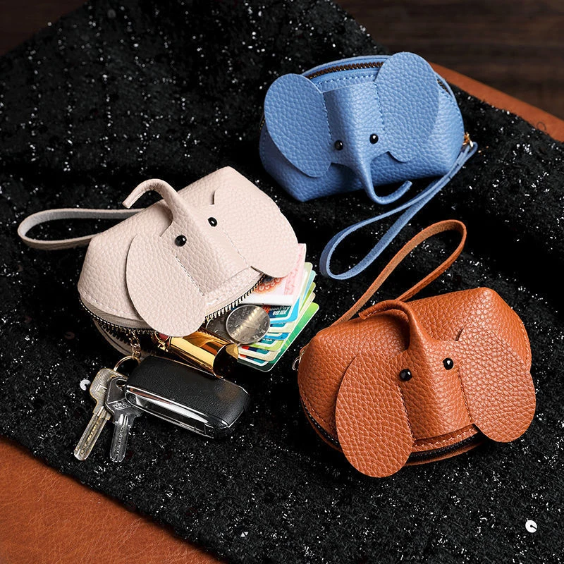 PU Leather Elephant Money Bag Women Coin Purse With Key Ring Multifunctional Zipper Storage Bags Key Case