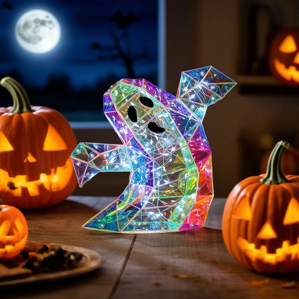 

20cm Geometric Ghost LED Light Halloween Decoration Colorful Glow Scary Prop for Home Party Horror Atmosphere for Halloween Gift