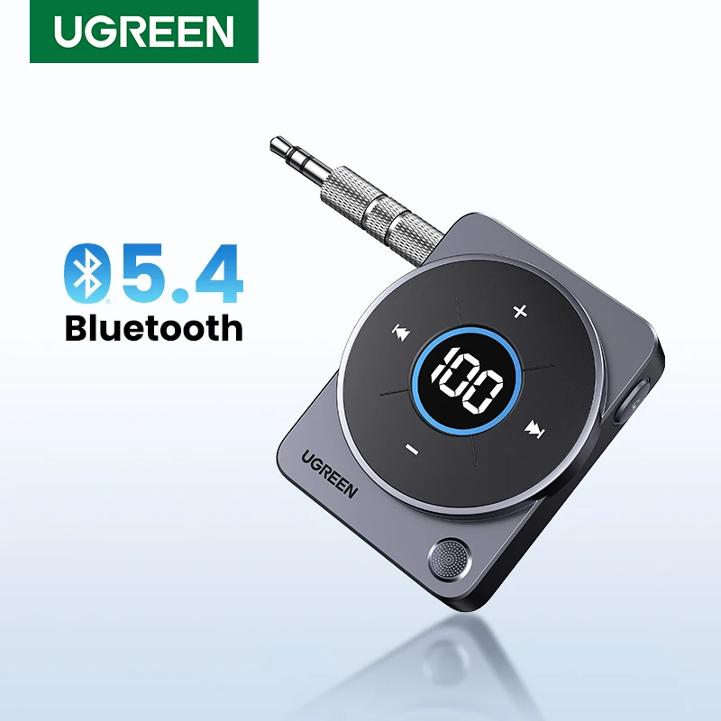 UGREEN 차량용 블루투스 5.4 Aux 리시버 어댑터, 무선 3.5mm 오디오 음악 리시버, 20H 배터리 수명 화면 디스플레이, SBC AAC