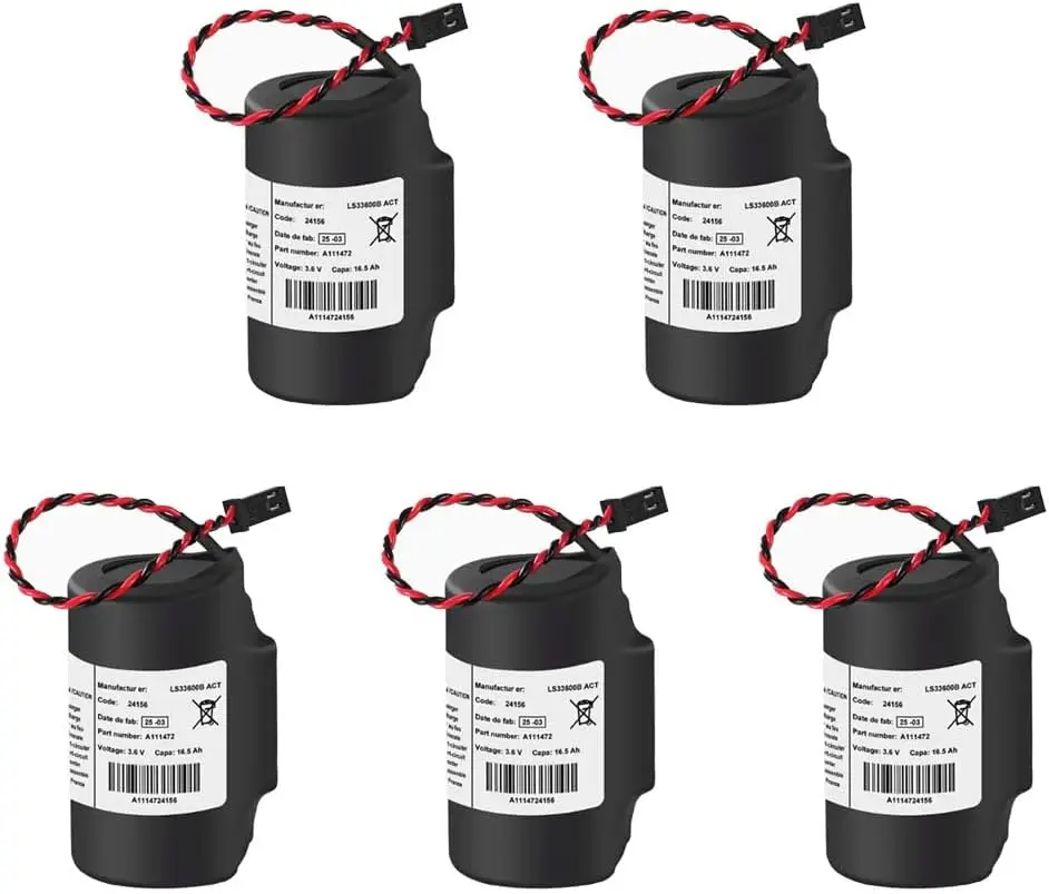 5-Pack LS33600B-ACT 3.6V 16500mAh with Plug Non-Rechargeable Disposable Lithium Battery Resistance for Gas Flow Meter