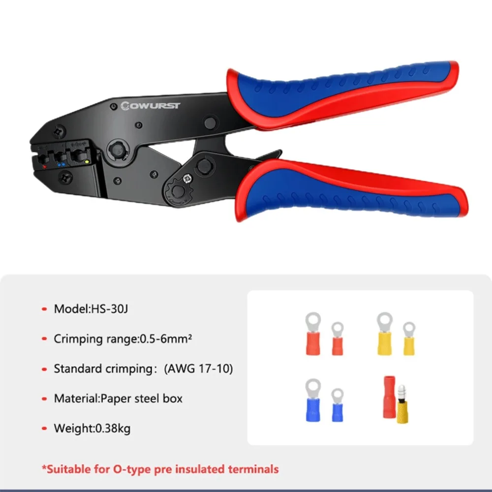Pinza a crimpare preisolata HS-30J con set di ganasce sostituibili per crimpatura di terminali automobilistici e fotovoltaici