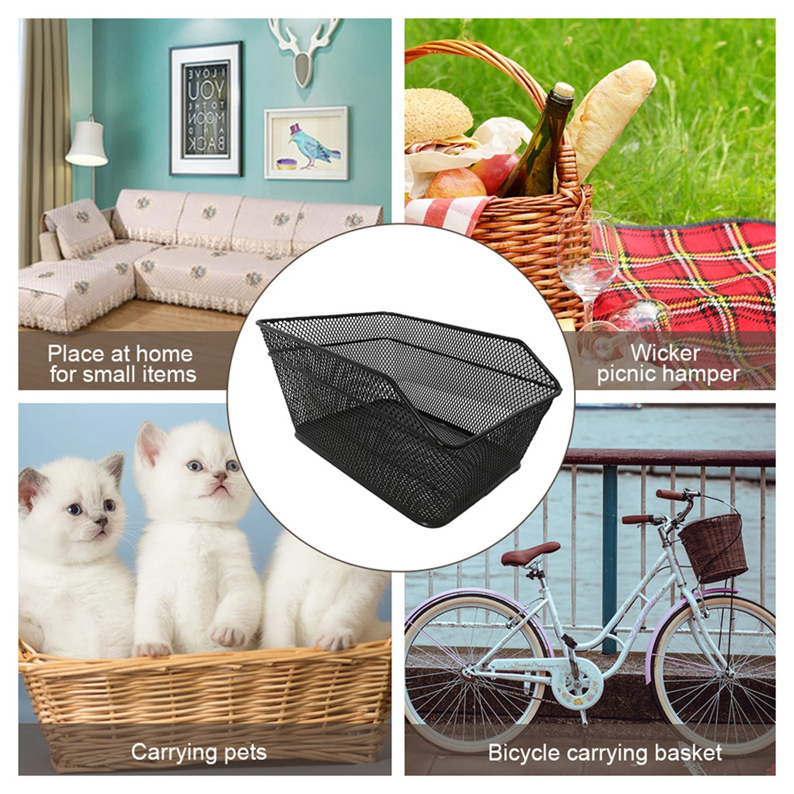 Rear Bike Basket Bike Cargo Basket Bike Basket Large Capacity Water Resistant High Load Bearing Sturdy Metal Rear Bike Basket