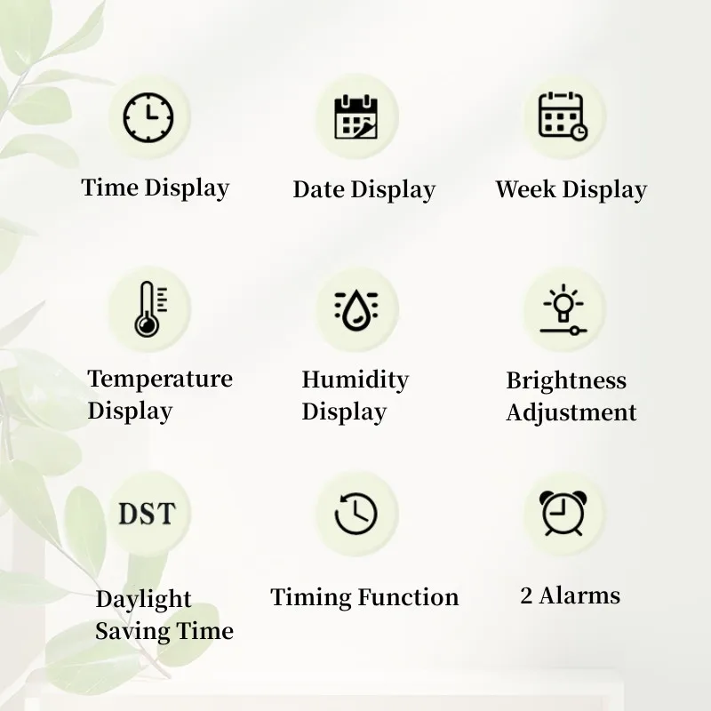 Digitaler Wecker TEMP Luftfeuchtigkeit Datum 2 Alarme Countdown-Timing DST Snooze Tischuhr Auto dimmbar 12/24 Stunden LED-Uhr für Dekor – Detail 10
