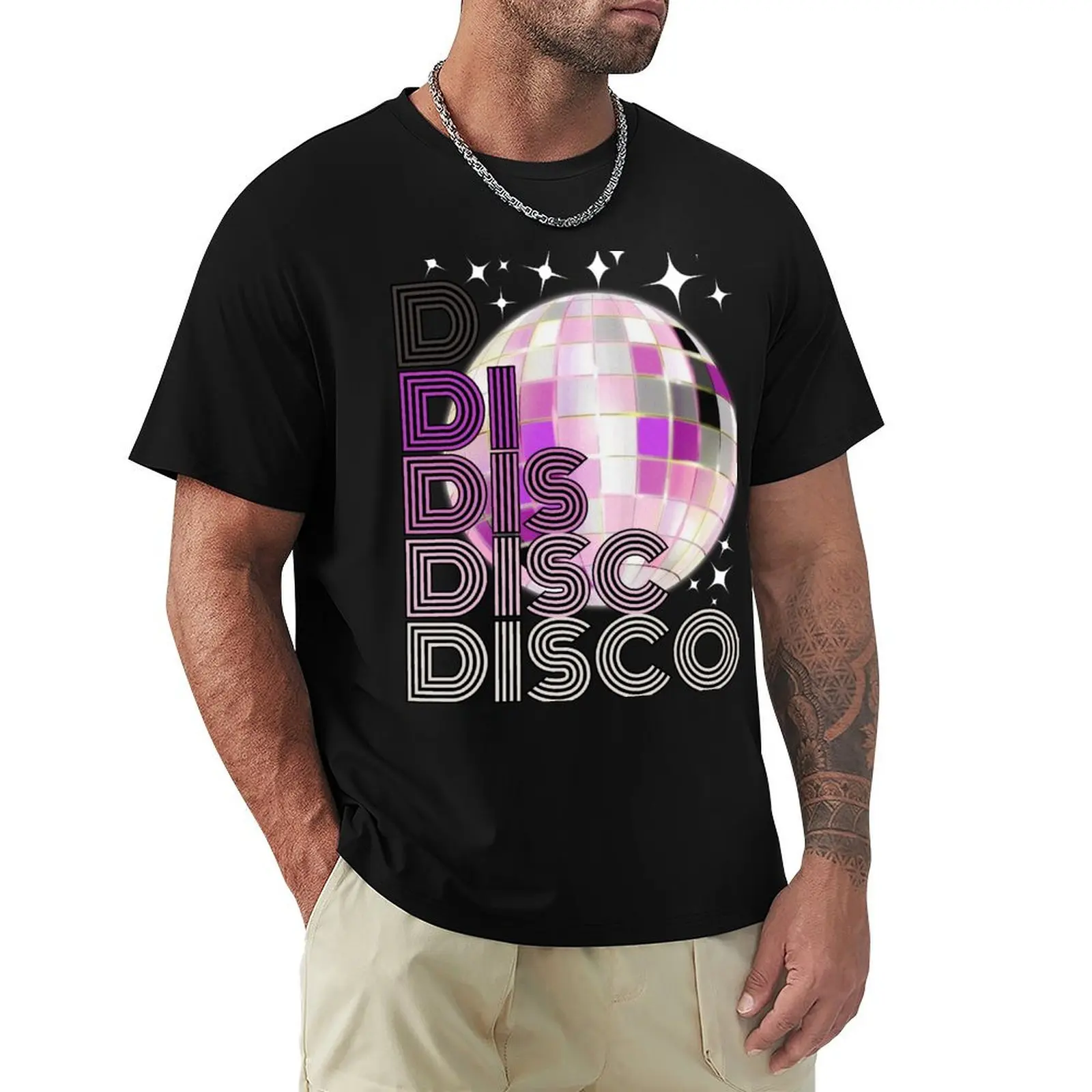 Disco Ball Purple Black White Silver T-Shirt Classic Crew Neck Cotton T-Shirt