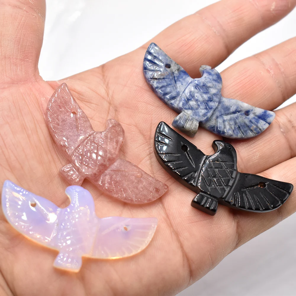 Großhandel 4 Stück/Set Modische geschnitzte Naturstein-Amethyste Lapislazuli Adler-Vogel-Tier-Anhänger für Schmuckherstellung Kostenlos – Detail 4