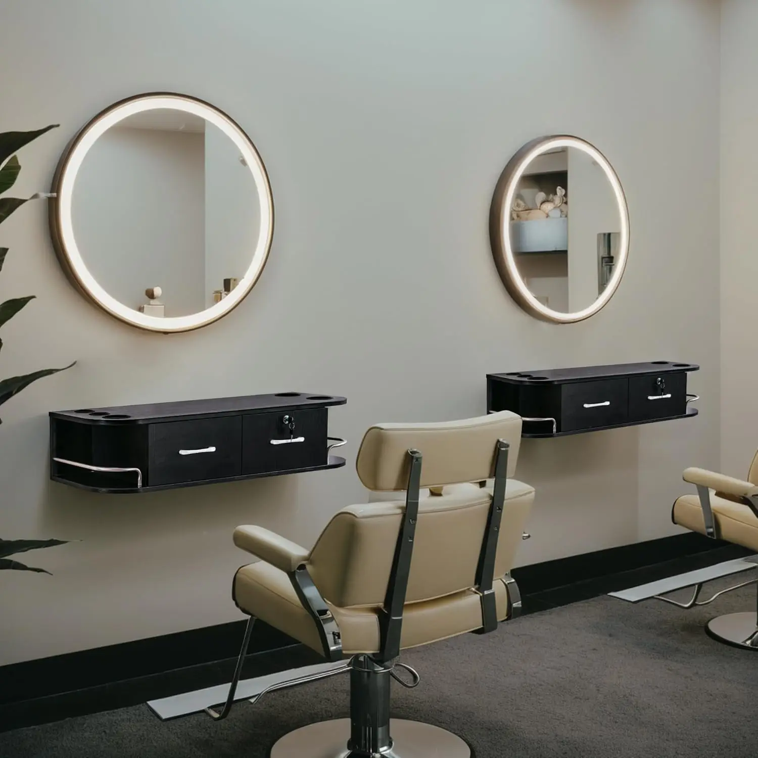 Barberpub Beauty Locking Wall Mount Styling Station, Barber Hair Styling Station With Hair Dryer Holders, Spa Salon Equipment