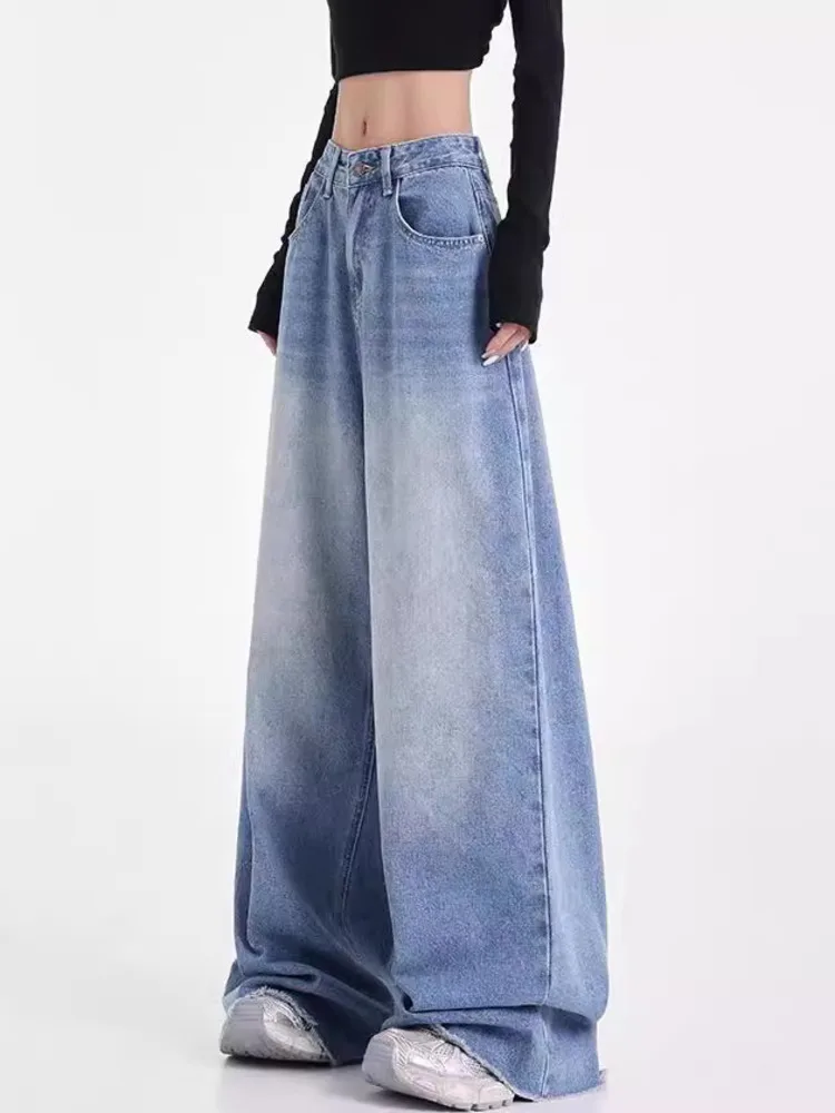 SHENGPALAE Fashion Denim Jeans Spliced Pockets New 2024 Loose Niche Design Vintage Style Female Autumn Wide Leg Trousers 5C1529