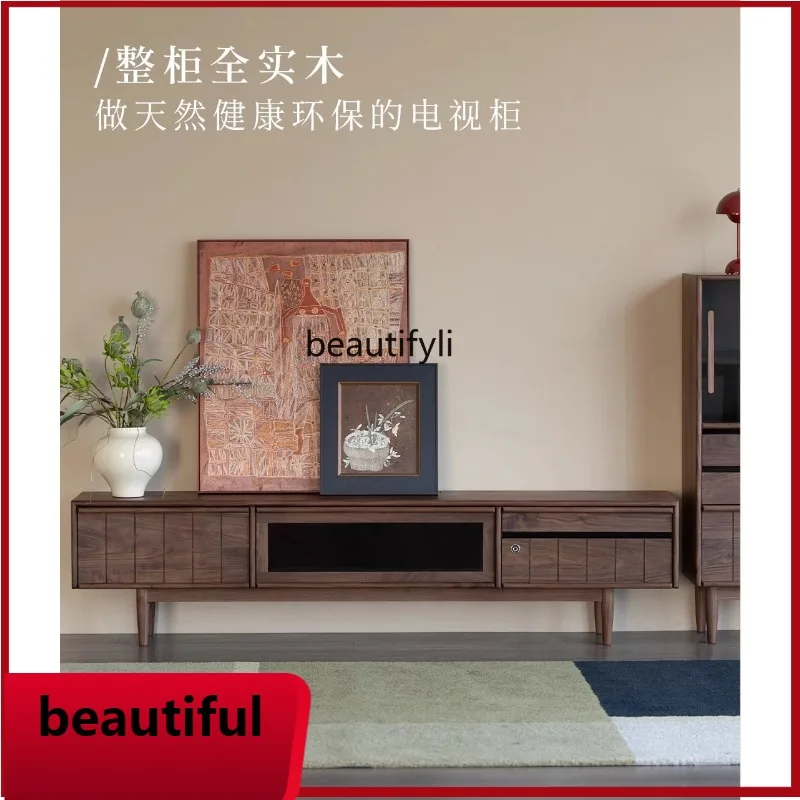 

X TV cabinet, black walnut all-solid wood furniture, log living room coffee table combination, simple small apartment