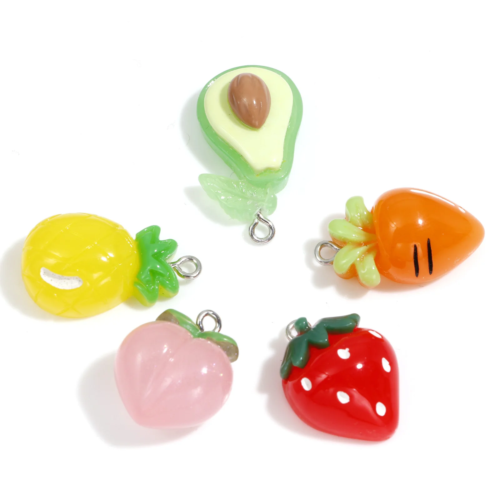 

10PCs Multicolor Resin Charms Fruit Strawberry Carrot Peach Silver Color Metal Pendants DIY Necklace Bracelet Girl Women Jewelry