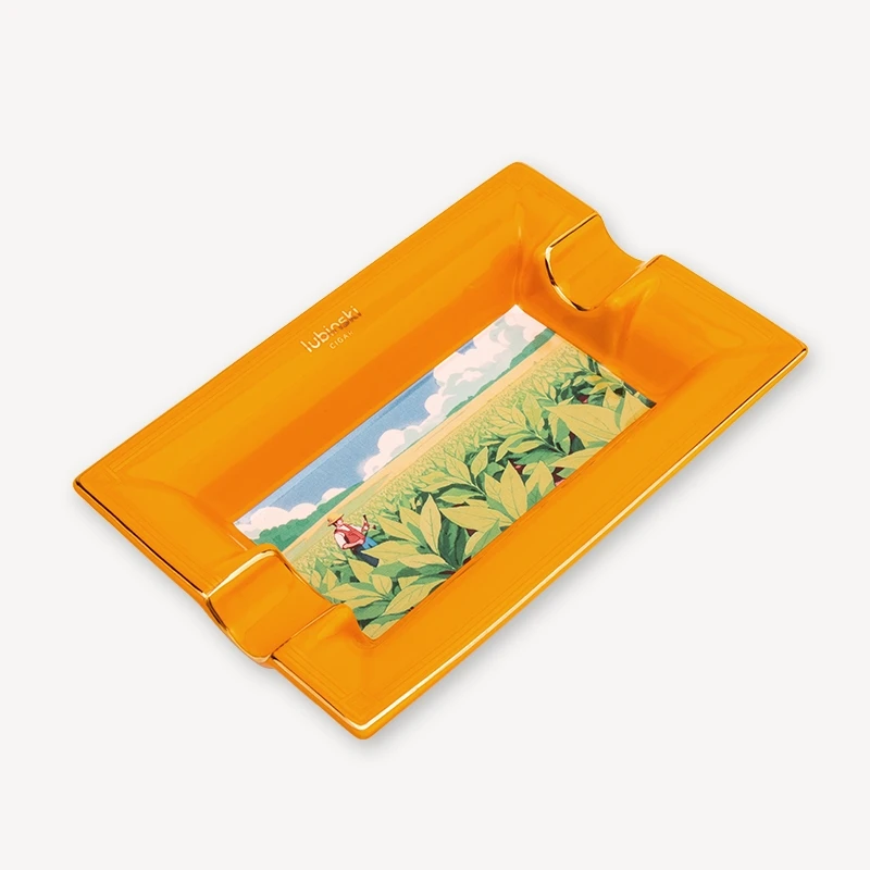 European Style Ceramic Cigar Ashtray Set with Large Capacity Wide Mouth Slots in a Decorative Box for Cuban Cigars