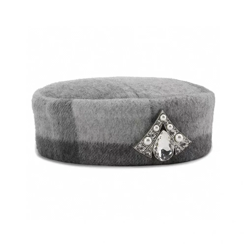 Autumn and winter atmospheric wool rhinestone double-sided woolen hat