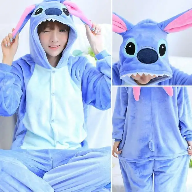 Disney Cartoon Stitch Plush Flannel Pajamas Baby Boy One-Piece Suit Cothes Set Long-Sleeved Winter Soft Warm Home Clothes Casual