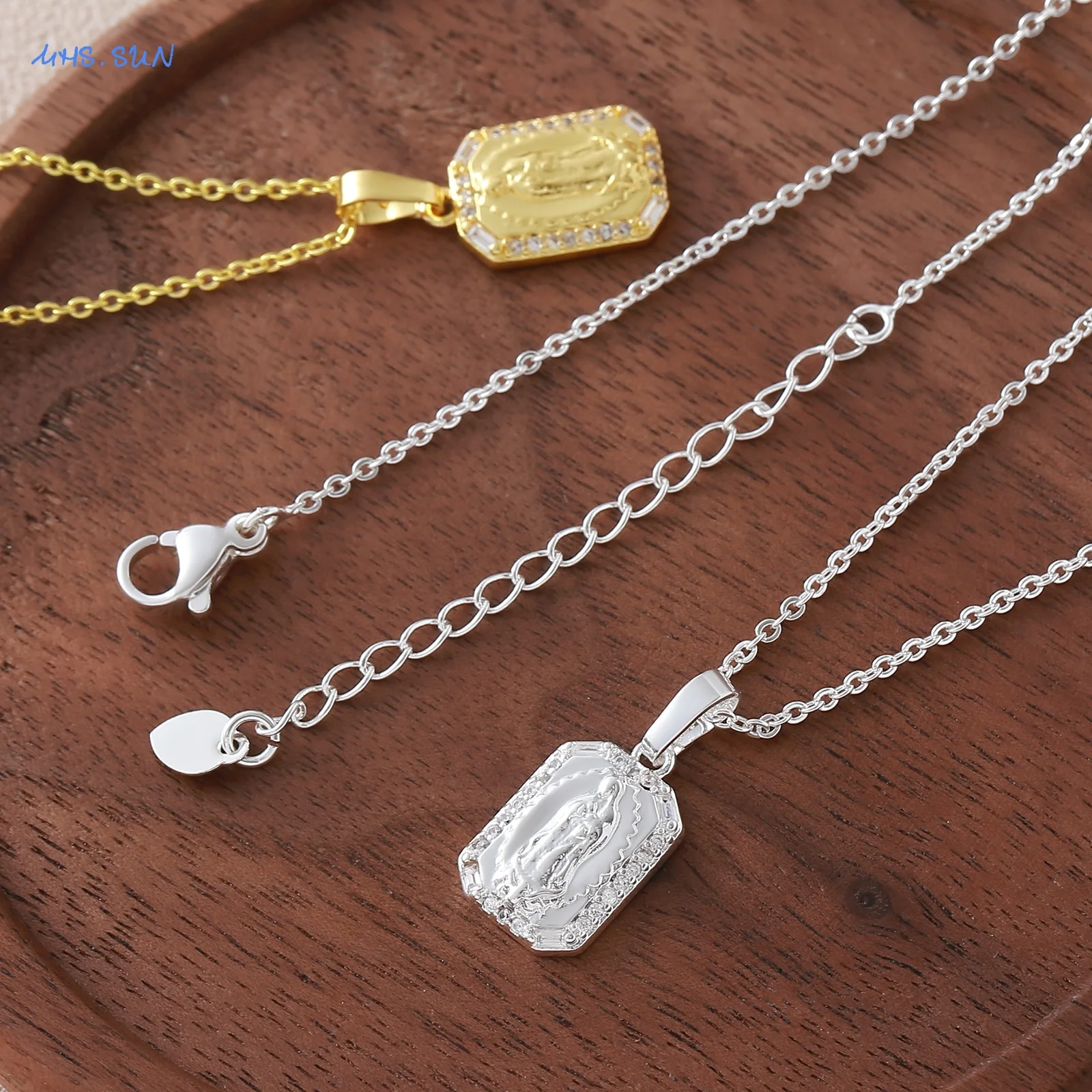 SUNSLL-collar con colgante de Madona cuadrado geométrico vintage chapado en oro/plata para mujer, cadena para clavícula, regalo de joyería para fiesta
