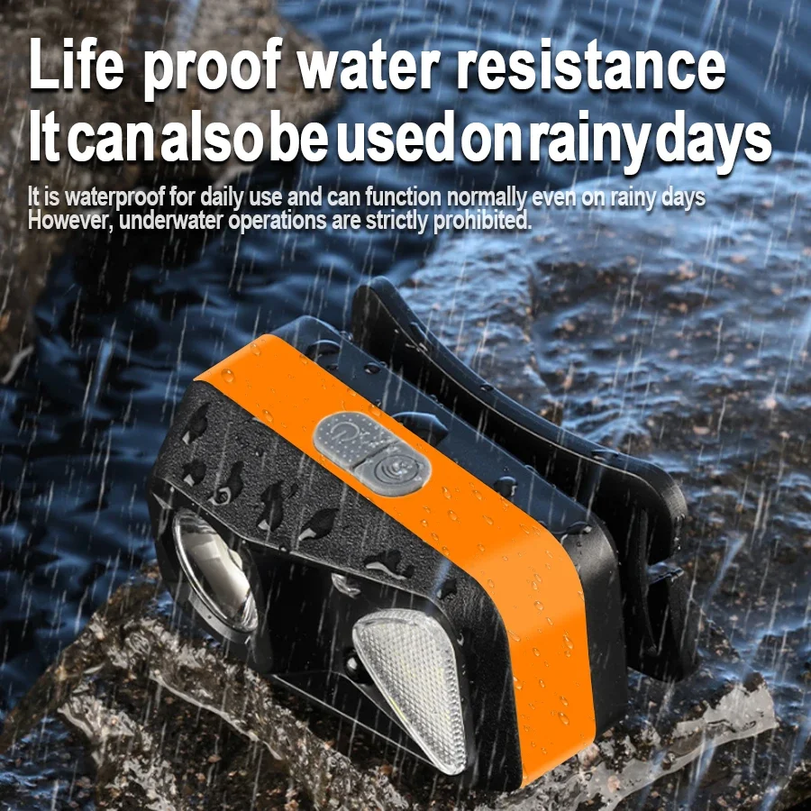 KDULIT Induction Headlamp Dual Light Source Powerful Lamp USB Rechargeable Torch Outdoor Portable Mini Red Light Warning Light