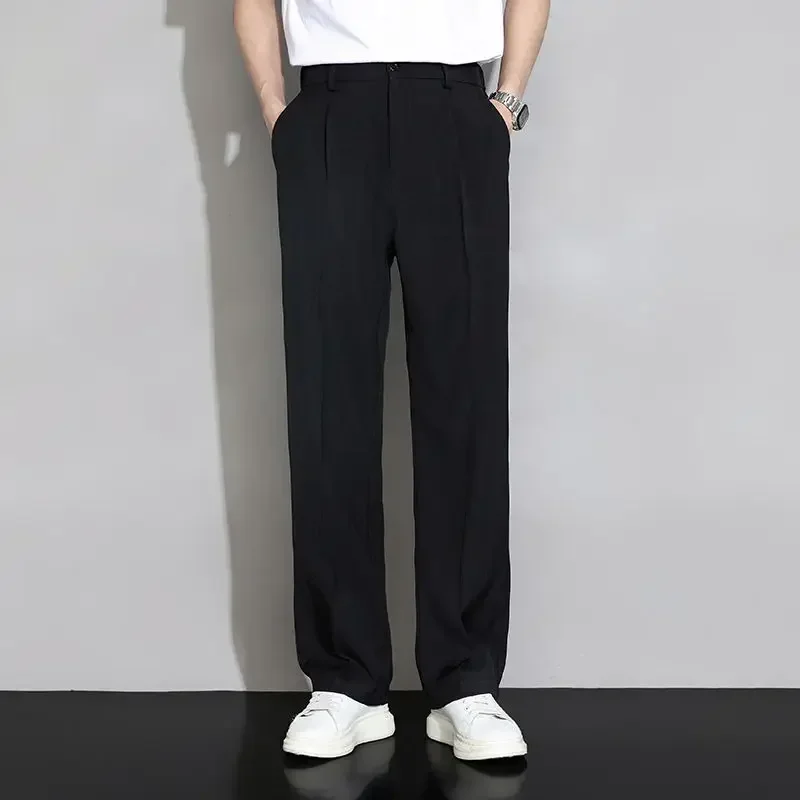 

Baggy Men's Summer Pants Black Straight Male Suit Trousers High Quality Designer Clothes Slacks 2024 Spandex Korean Style New In