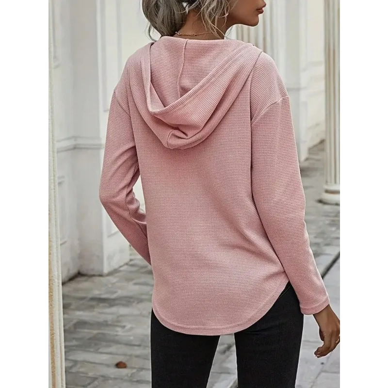 Plus Size 1XL-5XL New Women's Fashion V-neck Long Sleeve Hoodie Sweatshirt Ladies Casual Drawstring Pullover Top