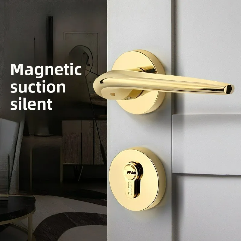 Modern Light Luxury Indoor Bedroom Door Lock Split Handle Magnetic Suction Silent Door Lock