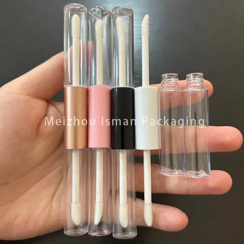 50 peças transparente rosa preto branco rosa ouro dupla face 10ml tubo de embalagem de brilho labial vazio de plástico cosmético com pincel 5ml + 5ml
