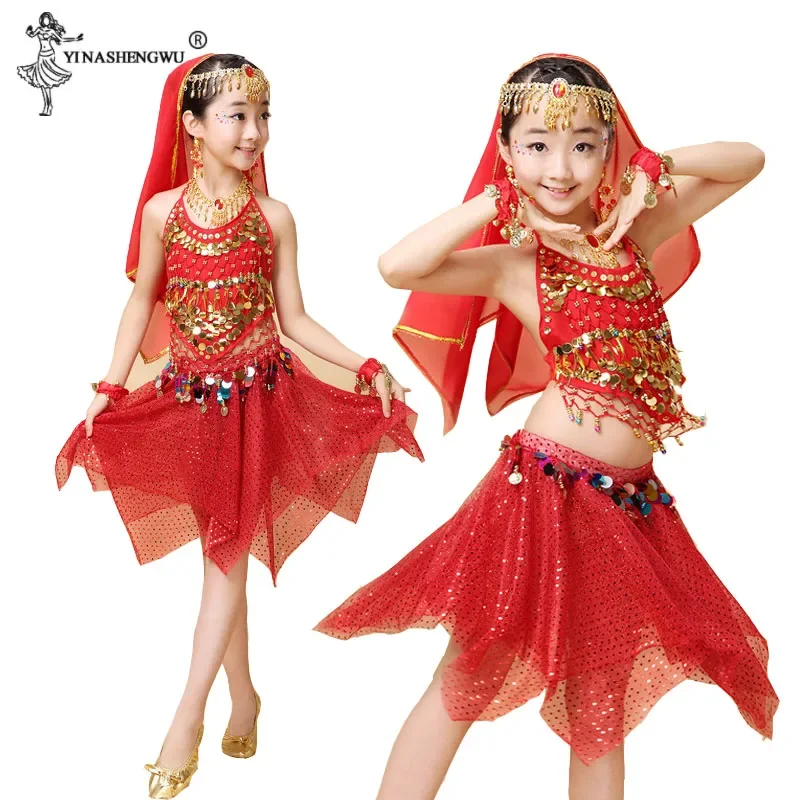 Kid Girls Belly Dancing Costume Set India Dance Egypt Performance Children Stage Clothes Bellydance Girl Short Skirt 2/4/5pcs