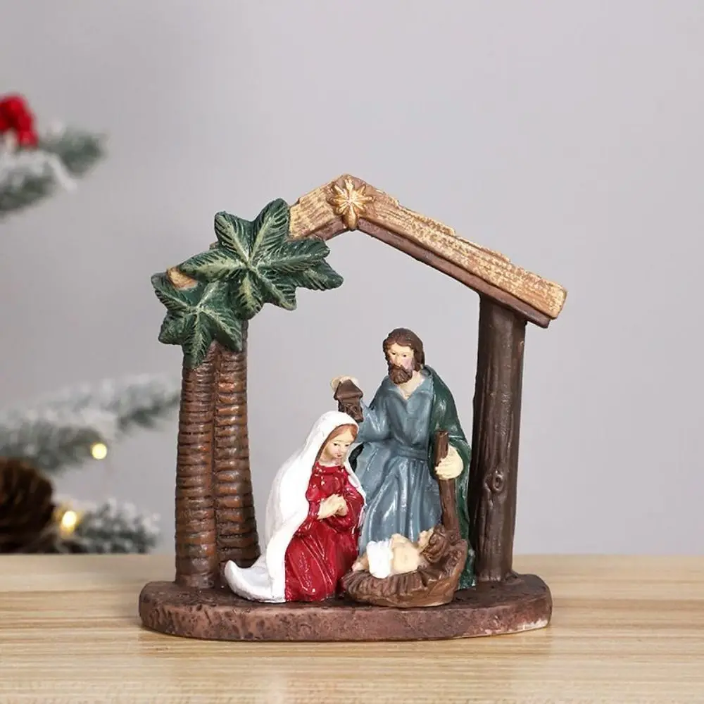 Exquisite Classic Holy Family Figurine Cartoon Decorative Christmas Manger Ornaments Cute Jesus Christ Figurine Living Room